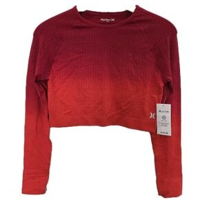 NWT Hurley Long Sleeve Ombre Red Cropped Rash Guard Top Medium